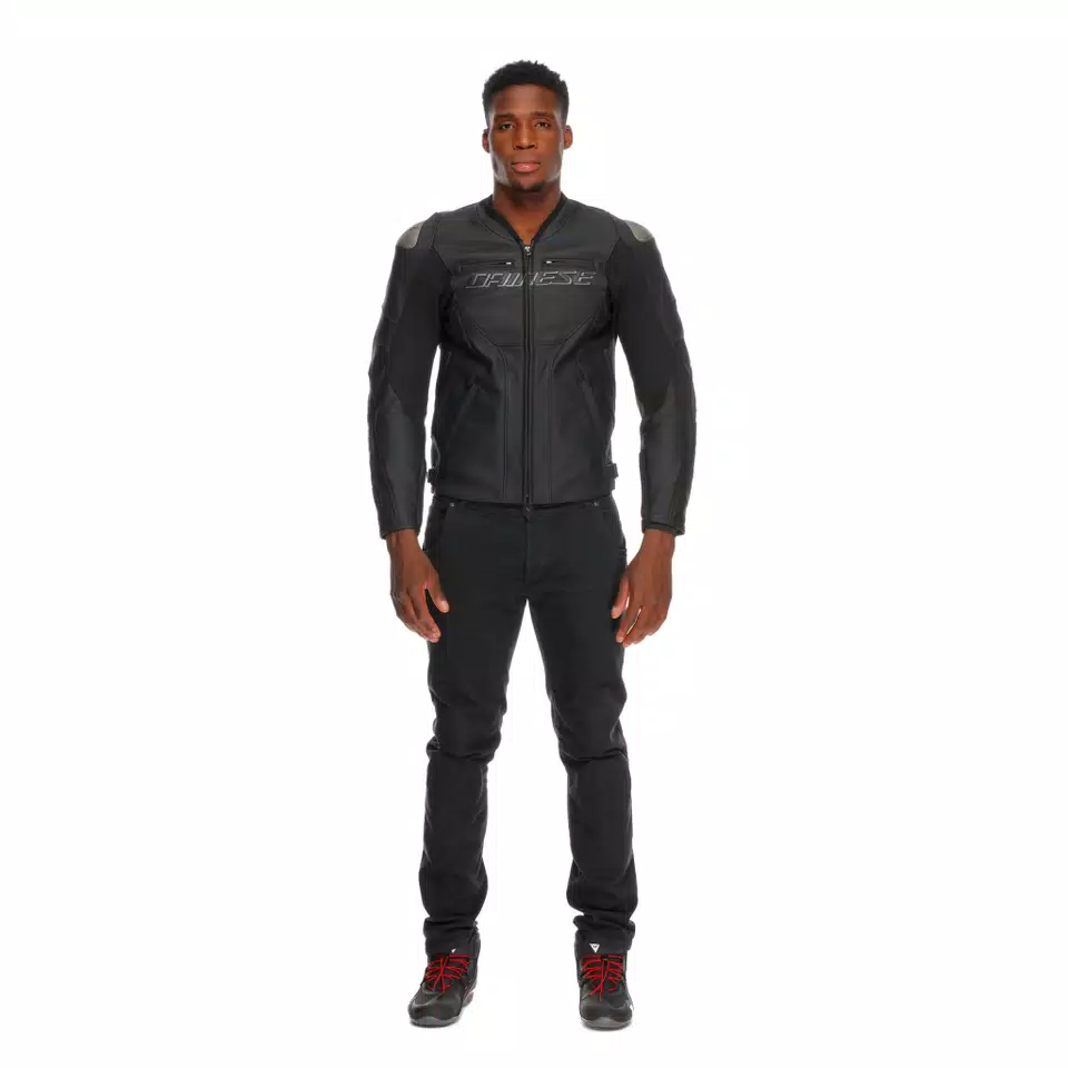 RACING 5 - MEN LEATHER MOTORCYCLE JACKET - BLACK/BLACK/BLACK - 1