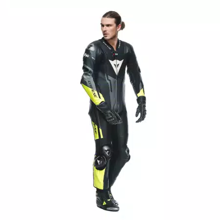 MISANO 3 D-AIR® - MEN'S 1-PIECE MOTORCYCLE PERFORATED LEATHER SUIT WITH AIRBAG - BLACK/ANTHRACITE/YELLOW-FLUO - 5