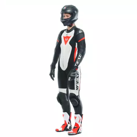 GROBNIK - DAMES MOTORPAK VAN PERFOREERD LEER IN 1 STUK - BLACK/WHITE/FLUO-RED - 4