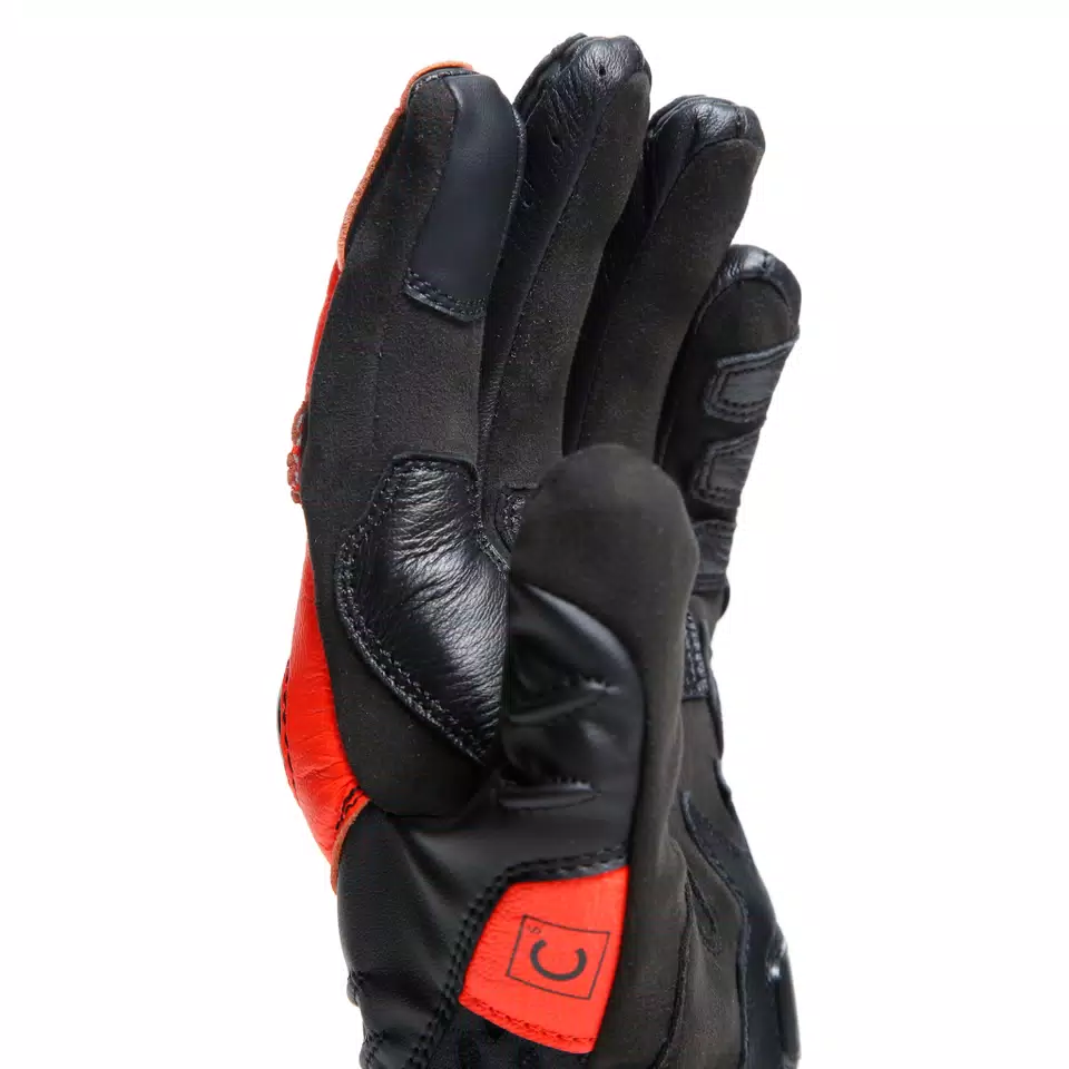 CARBON 4 - MEN'S MOTORCYCLE SHORT LEATHER GLOVES - BLACK/FLUO-RED - 13