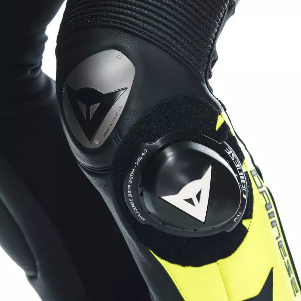 MISANO 3 D-AIR® - MEN'S 1-PIECE MOTORCYCLE PERFORATED LEATHER SUIT WITH AIRBAG - BLACK/ANTHRACITE/FLUO-YELLOW - 14