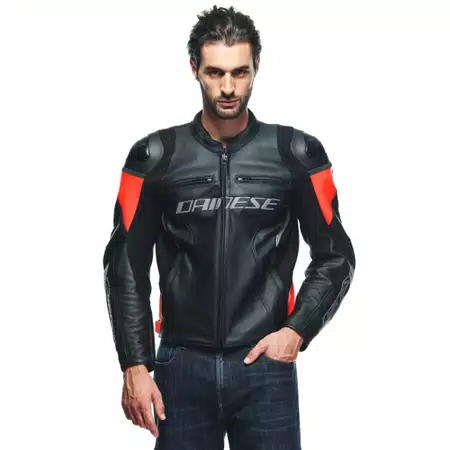 RACING 4 - MEN LEATHER MOTORCYCLE JACKET - BLACK/FLUO-RED - 4