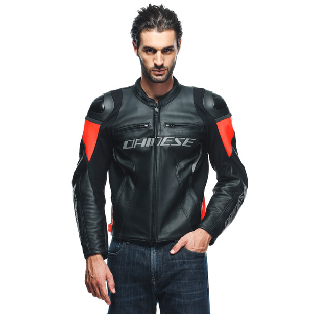 racing-4-giacca-moto-in-pelle-uomo-black-fluo-red image number 3