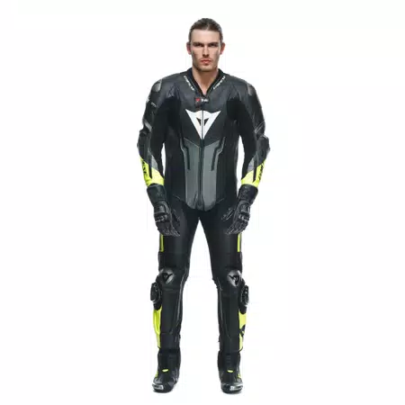 MISANO 3 PERF. D-AIR® 1PC LEATHER SUIT - BLACK/ANTHRACITE/FLUO-YELLOW - 3