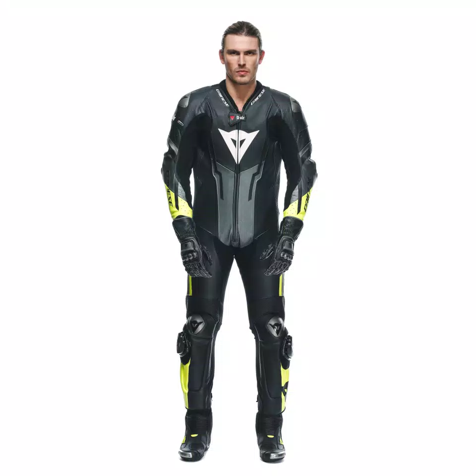 MISANO 3 D-AIR® - MEN'S 1-PIECE MOTORCYCLE PERFORATED LEATHER SUIT WITH AIRBAG - BLACK/ANTHRACITE/FLUO-YELLOW - 3