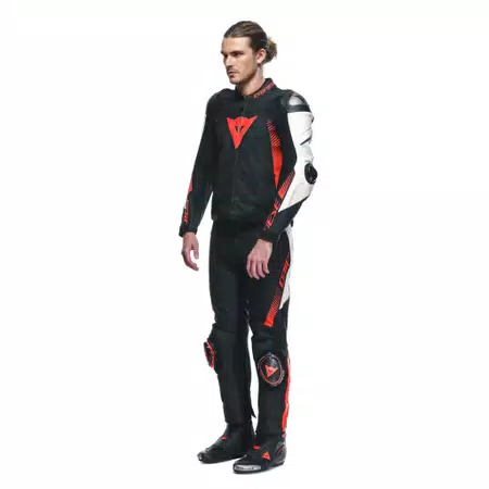 SUPER SPEED - MEN'S MOTORCYCLE PERFORATED LEATHER PANTS - BLACK/WHITE/RED-FLUO - 4