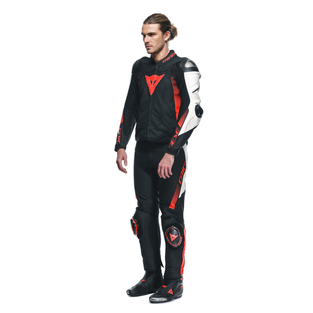 super-speed-men-leather-motorcycle-pants-black-white-red-fluo image number 3