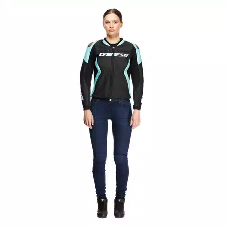 RACING 5 - CHAQUETA MOTO DE CUERO MUJER - BLACK/WATER - 3