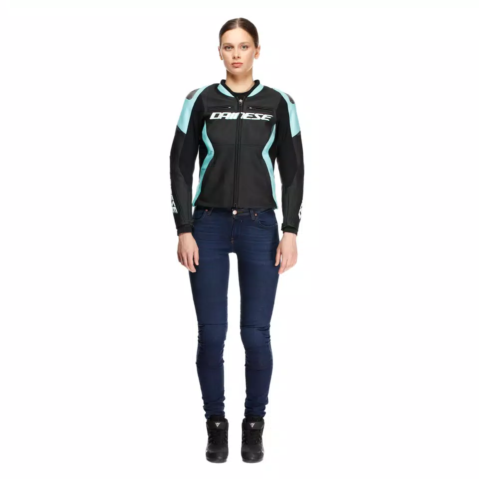 RACING 5 - WOMEN'S LEATHER MOTORCYCLE JACKET - BLACK/WATER - 3