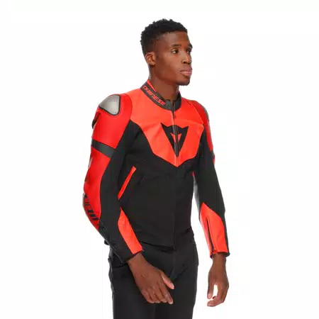 IPERATTIVA - HERREN-MOTORKRADJACKE AUS LEDER UND STOFF - RED-FLUO/BLACK - 6