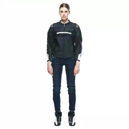 RAPIDA CHAQUETA DE CUERO MOTO MUJER - BLACK-MATT/BLACK-MATT/WHITE - 3