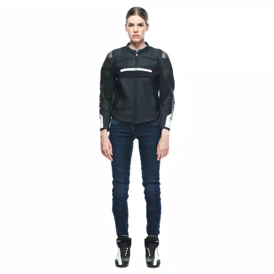 RAPIDA - WOMEN'S MOTORCYCLE LEATHER JACKET - BLACK-MATT/BLACK-MATT/WHITE - 3