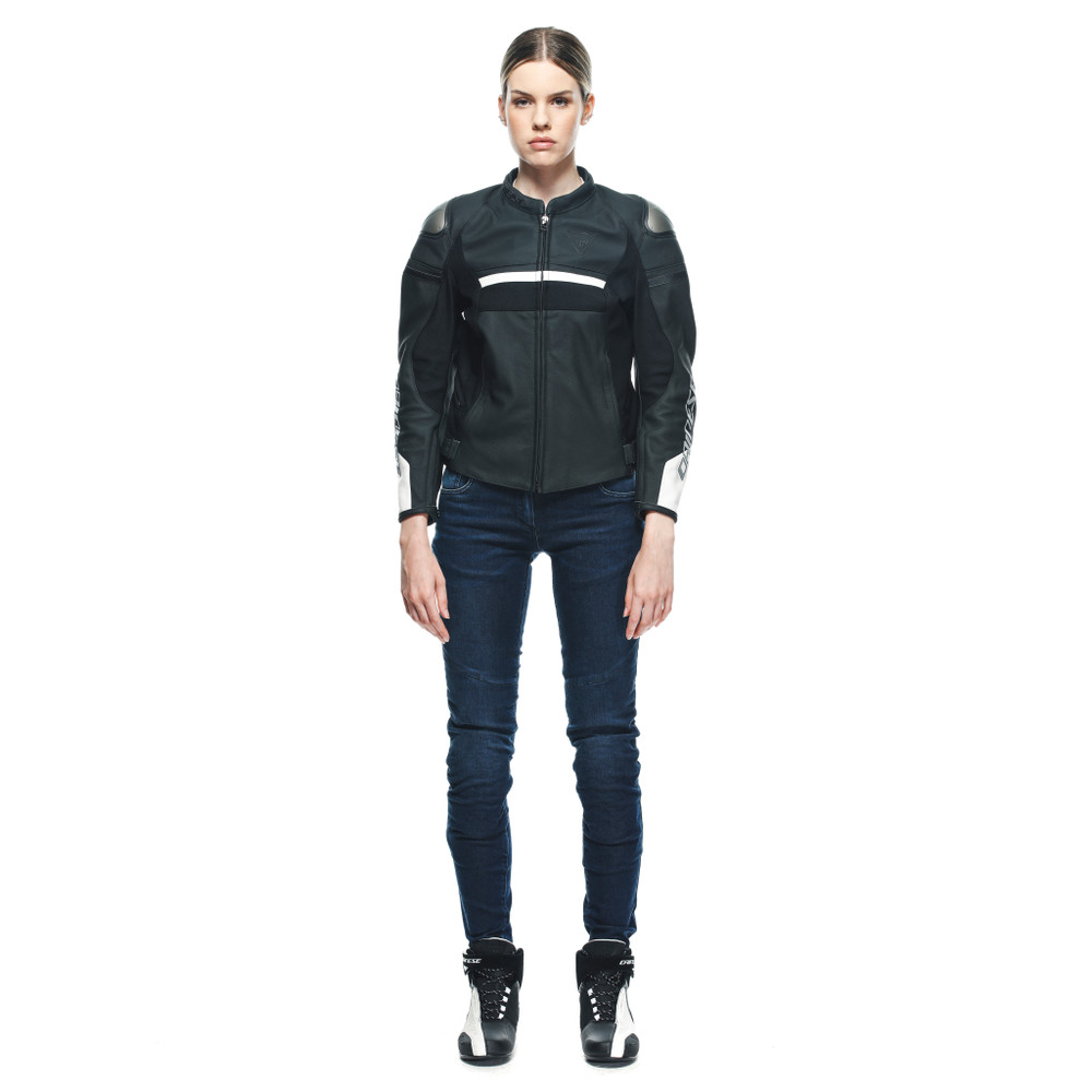 rapida-giacca-moto-in-pelle-donna-black-matt-black-matt-white image number 2