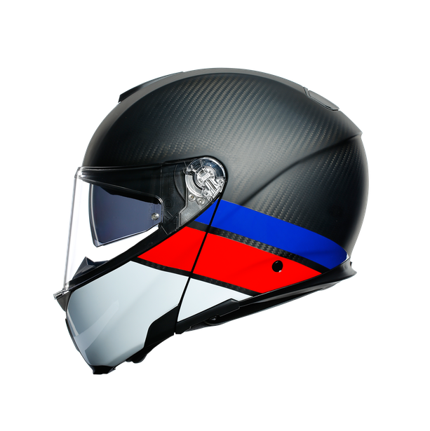 sportmodular-layer-carbon-red-blue-casque-moto-modulaire-e2205 image number 3