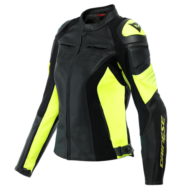 racing-4-giacca-moto-in-pelle-donna-black-fluo-yellow image number 0