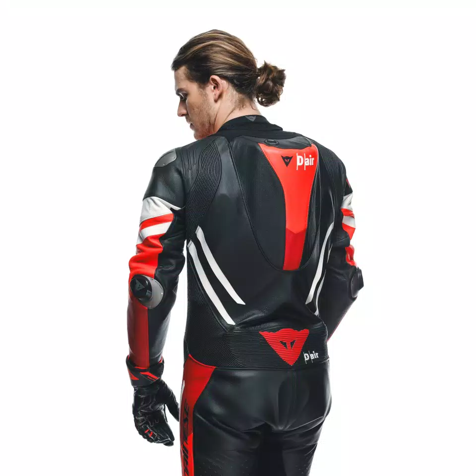 MISANO 3 D-AIR&reg; - MEN'S 1-PIECE MOTORCYCLE PERFORATED LEATHER SUIT WITH AIRBAG - BLACK/RED/RED-FLUO - 4