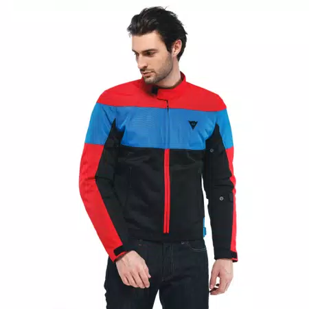 ELETTRICA AIR TEX - MEN'S MOTORCYCLE JACKET IN FABRIC - BLACK/LAVA-RED/LIGHT-BLUE - 3