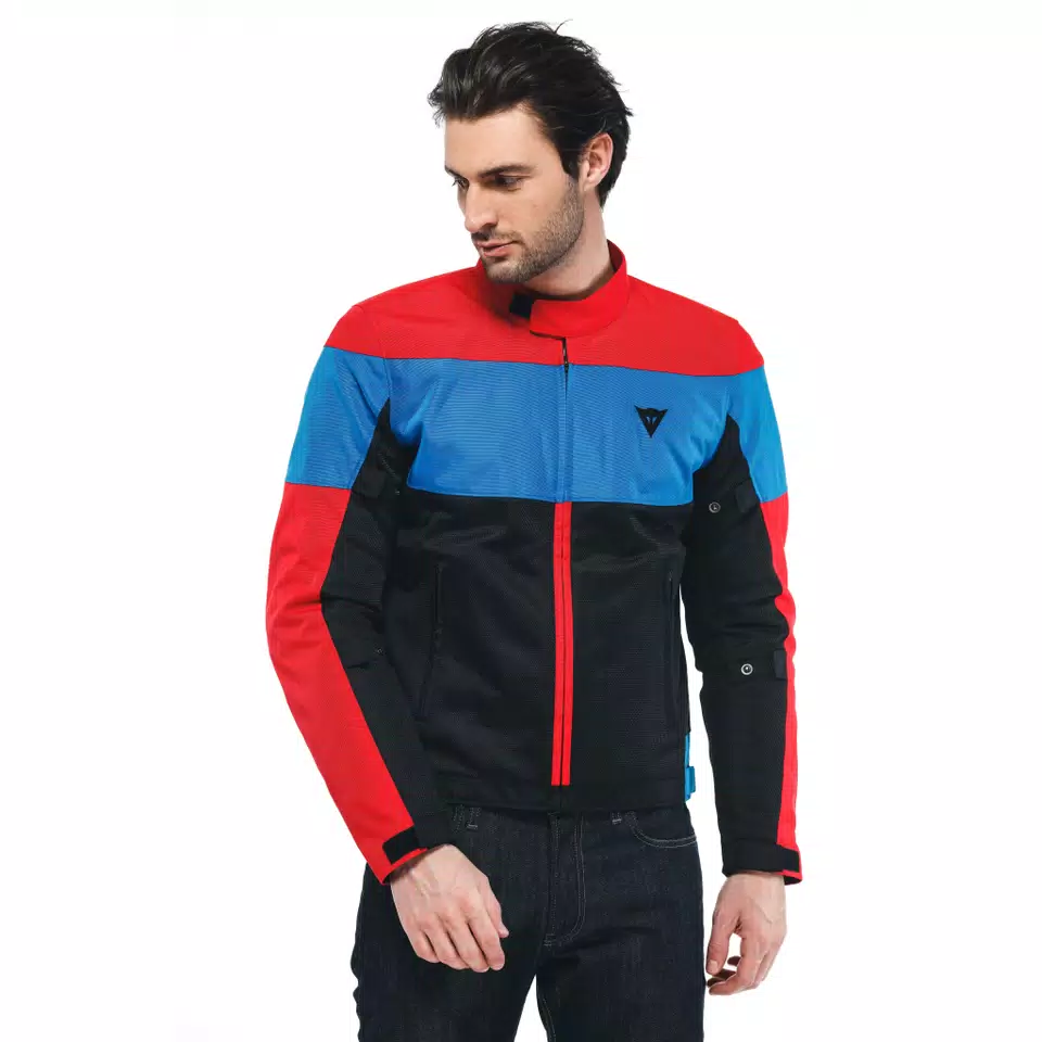 ELETTRICA AIR TEX - MEN'S MOTORCYCLE JACKET IN FABRIC - BLACK/LAVA-RED/LIGHT-BLUE - 3