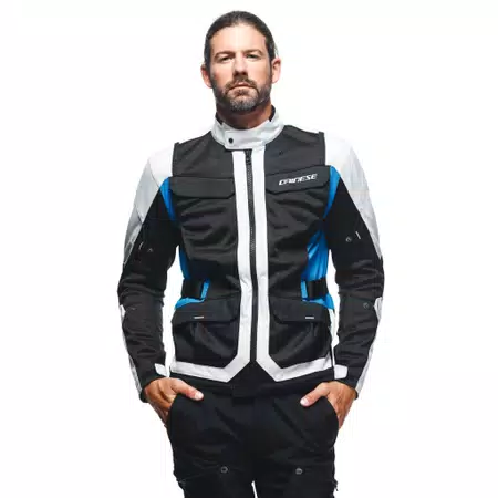 DESERT TEX - MEN'S TOURING SUMMER MOTORCYCLE JACKET IN FABRIC - GLACIER-GRAY/BLACK/PERFORMANCE-BLUE - 5