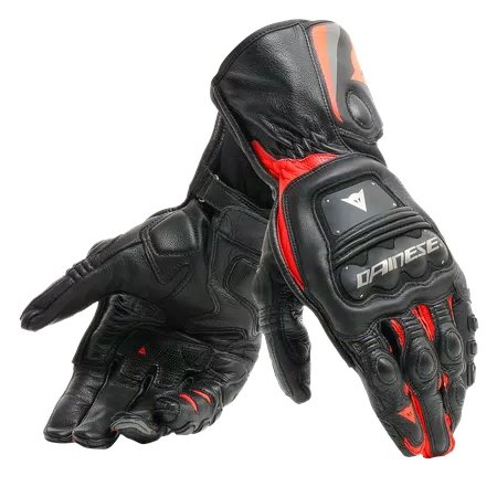 STEEL-PRO - MEN'S MOTORCYCLE LEATHER GLOVES - BLACK/FLUO-RED - 5
