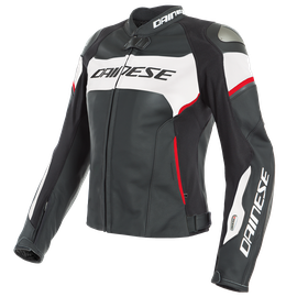 RACING 3 D-AIR LADY LEATHER JACKET BLACK/WHITE/LAVA-RED- D-air