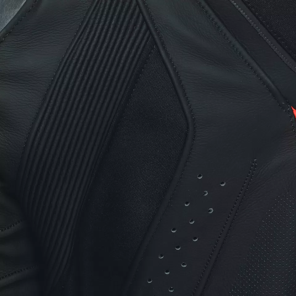 SUPER SPEED 4 - MEN'S MOTORCYCLE PERFORATED LEATHER JACKET - BLACK-MATT/WHITE/FLUO-RED - 13
