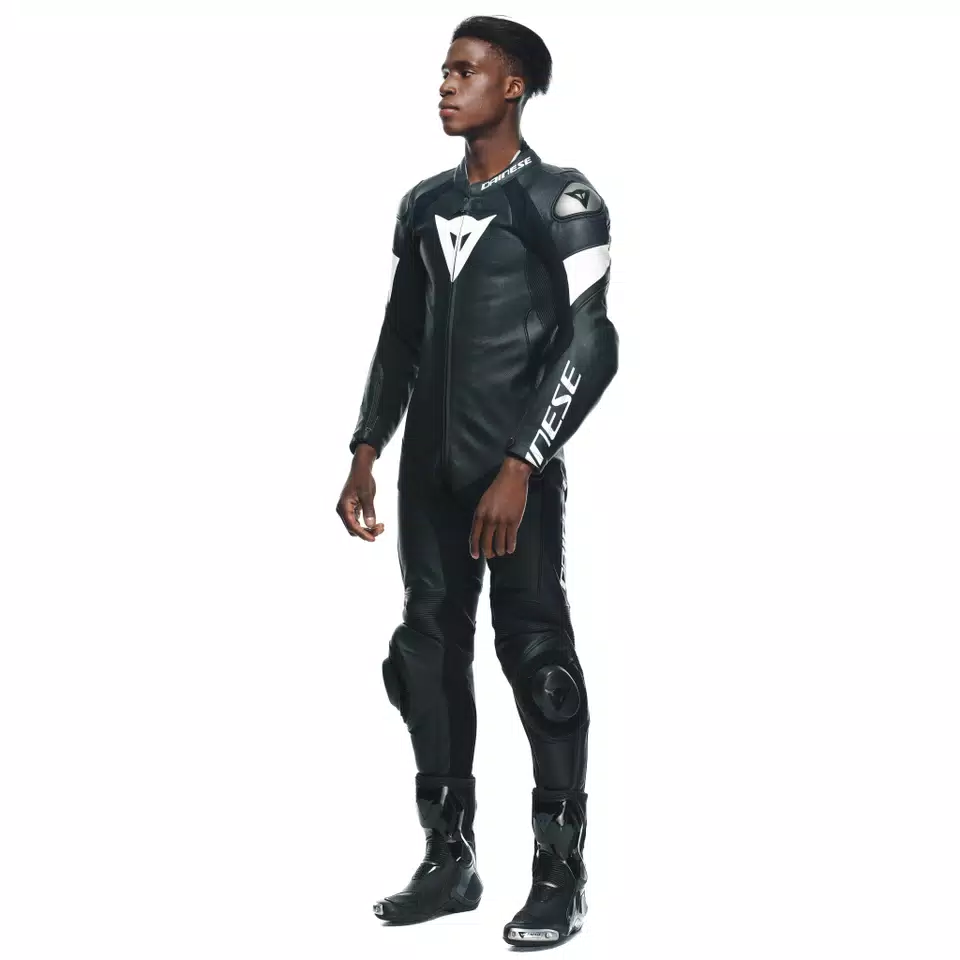 TOSA - MEN'S 1-PIECE MOTORCYCLE PERFORATED LEATHER SUIT - BLACK/BLACK/WHITE - 4