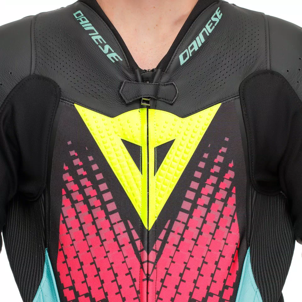 LAGUNA SECA 6 PERF 1PC LEATHER SUIT - BLACK/WATER/FUXIA - 9