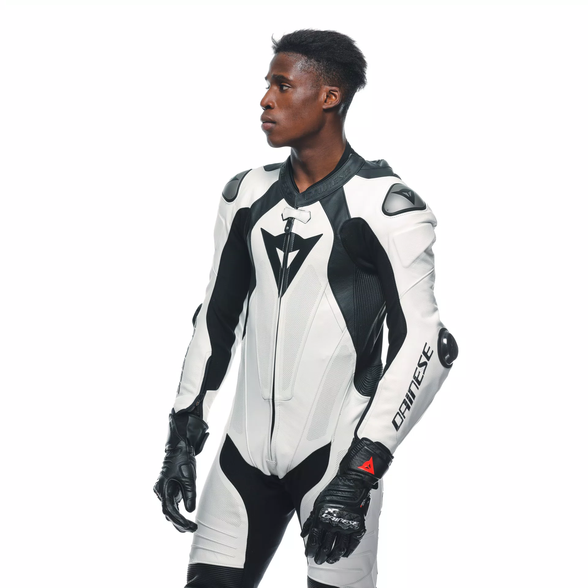 LAGUNA SECA 5 MEN S 1 PIECE MOTORCYCLE PERFORATED LEATHER SUIT WHITE BLACK Dainese
