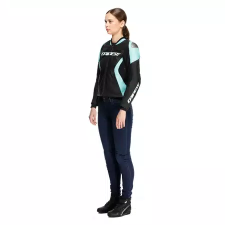 RACING 5 - CHAQUETA MOTO DE CUERO MUJER - BLACK/WATER - 4