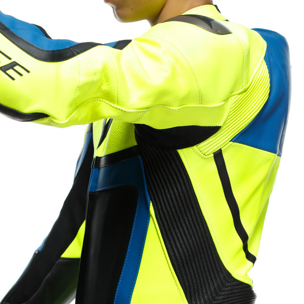 gen-z-junior-leather-1pc-suit-perf-fluo-yellow-light-blue-black image number 14