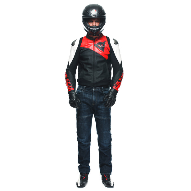 sportiva-giacca-moto-in-pelle-uomo-black-matt-lava-red-white image number 14