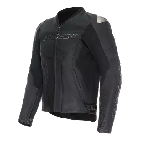 RACING 5 - MEN PERFORATED LEATHER MOTORCYCLE JACKET SHORT/TALL FIT (S/T) - BLACK/BLACK/BLACK - 1
