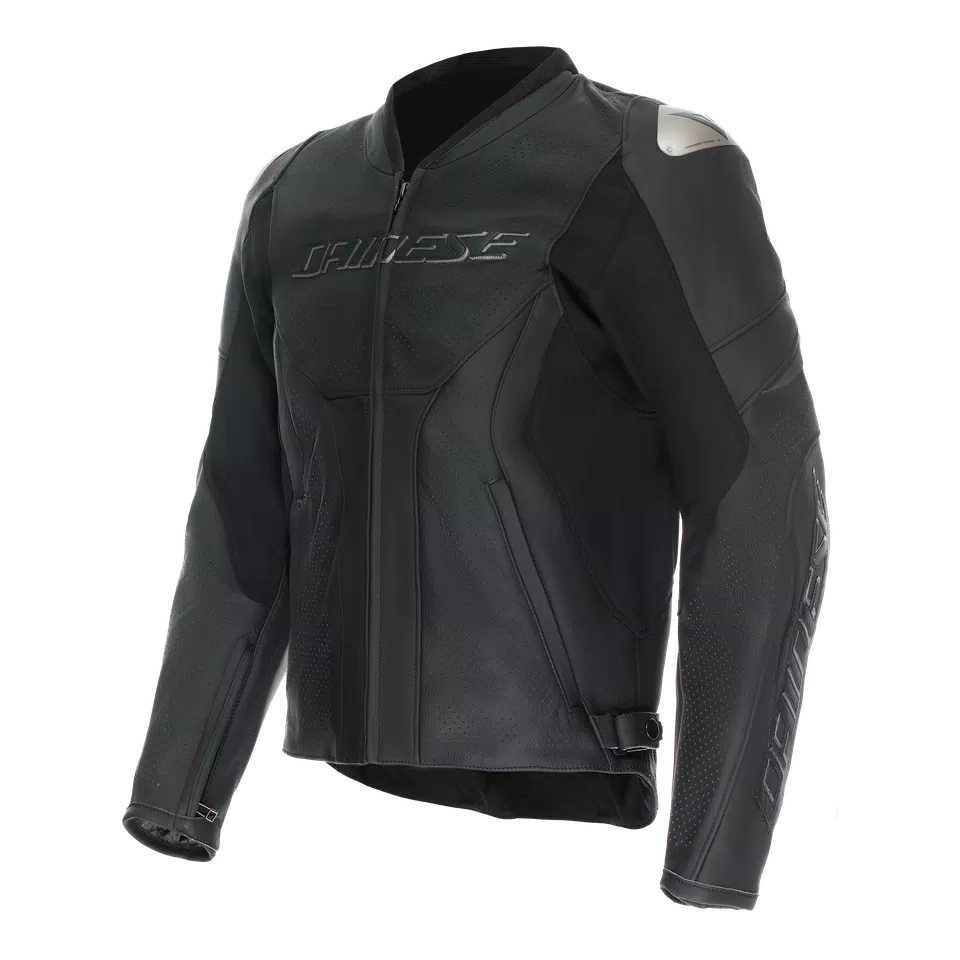 RACING 5 - MEN PERFORATED LEATHER MOTORCYCLE JACKET SHORT/TALL FIT (S/T) - BLACK/BLACK/BLACK - 1