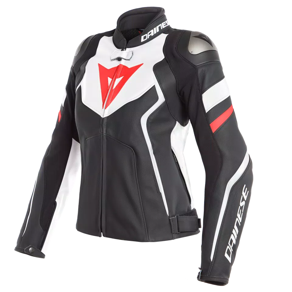 AVRO 4 LADY LEATHER JACKET - BLACK-MATT/WHITE/FLUO-RED - 1