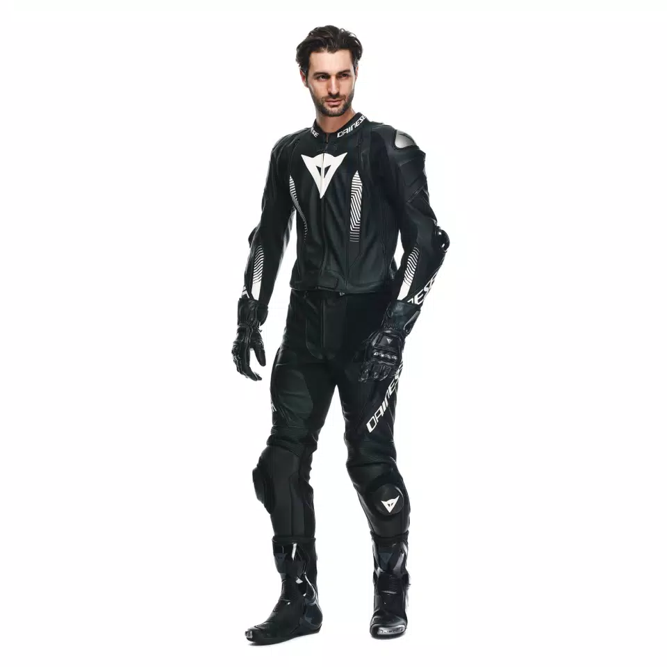 LAGUNA SECA 5 MEN S 2 PIECE MOTORCYCLE LEATHER SUIT BLACK BLACK WHITE Dainese