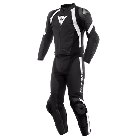 AVRO 4 - MEN'S 2-PIECE MOTORCYCLE LEATHER SUIT - BLACK-MATT/BLACK-MATT/WHITE - 1