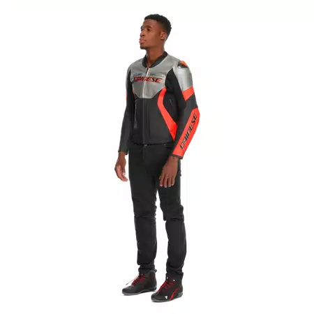 RACING 5 - HEREN MOTORFIETS LEREN JAS - SILVER/BLACK/RED-FLUO - 4