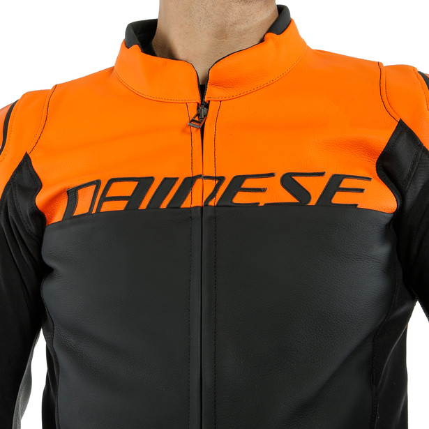 agile-leather-jacket-black-matt-orange-charcoal-gray image number 4