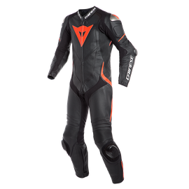 LAGUNA SECA 4 1PC PERF. LEATHER SUIT BLACK/BLACK/FLUO-RED- Outlet Tute in pelle