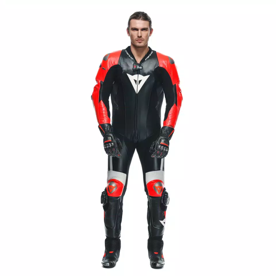 MUGELLO 3 D-AIR® - MEN'S 1-PIECE MOTORCYCLE PERFORATED LEATHER SUIT WITH AIRBAG - BLACK/FLUO-RED/WHITE - 3