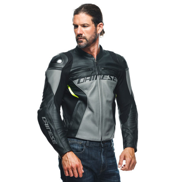 racing-4-leather-jacket-charcoal-gray-black image number 2