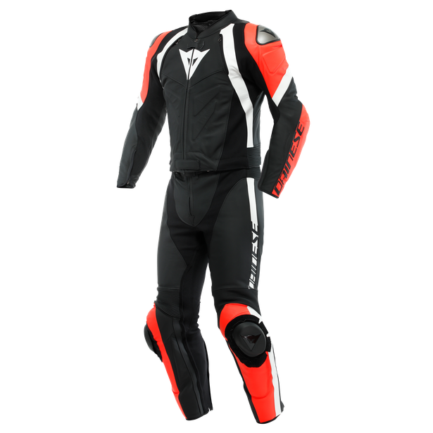 avro-4-leather-2pcs-suit-black-matt-fluo-red-white image number 0