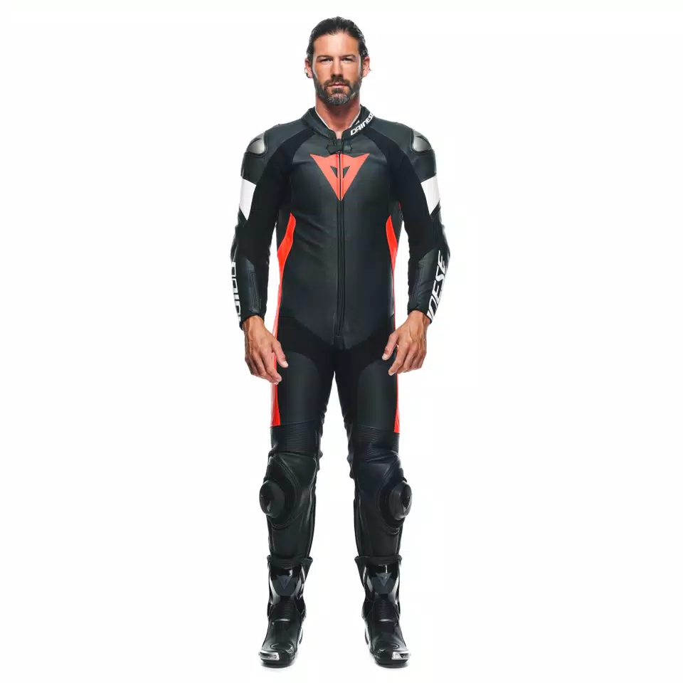 TOSA 1 PCS LEATHER SUIT PERF - BLACK/FLUO-RED/WHITE - 3