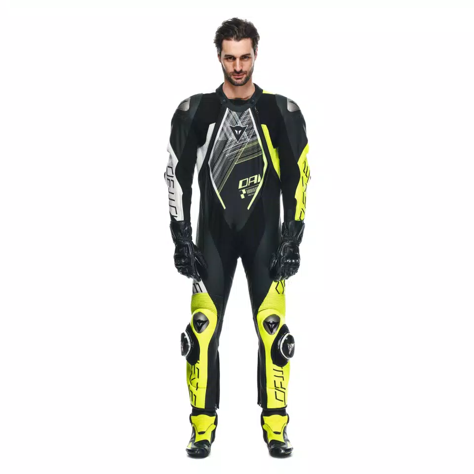 AUDAX D-ZIP - MEN'S 1-PIECE MOTORCYCLE PERFORATED LEATHER SUIT - BLACK/YELLOW-FLUO/WHITE - 3