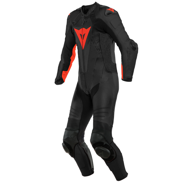 LAGUNA SECA 5 1PC LEATHER SUIT PERF. BLACK/FLUO-RED- One Piece Suits