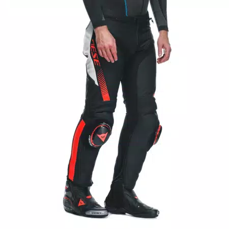 SUPER SPEED - MEN'S MOTORCYCLE PERFORATED LEATHER PANTS - BLACK/WHITE/RED-FLUO - 5