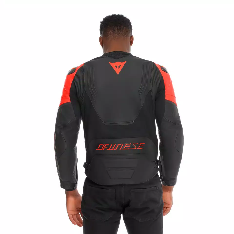 RACING 5 - MEN LEATHER MOTORCYCLE JACKET - BLACK/BLACK/RED-FLUO - 7