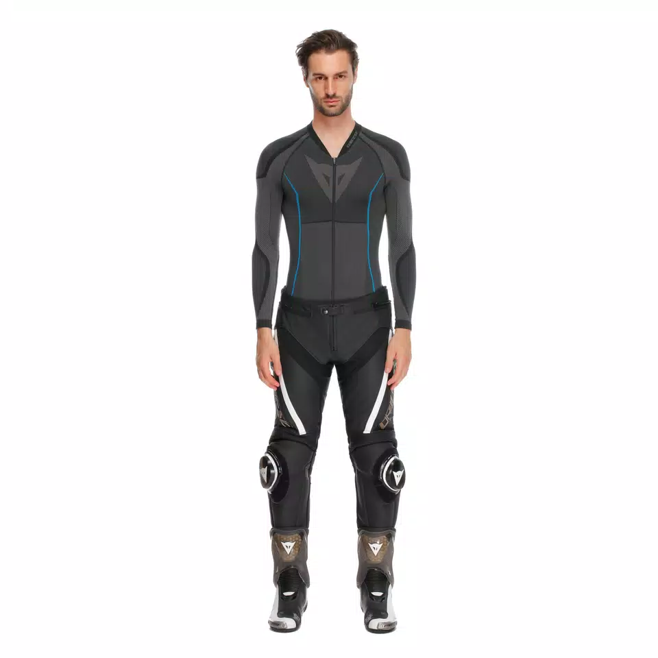 DELTA 4 - MEN'S MOTORCYCLE LEATHER PANTS - BLACK/TIBETAN PLATINUM/WHITE - 1