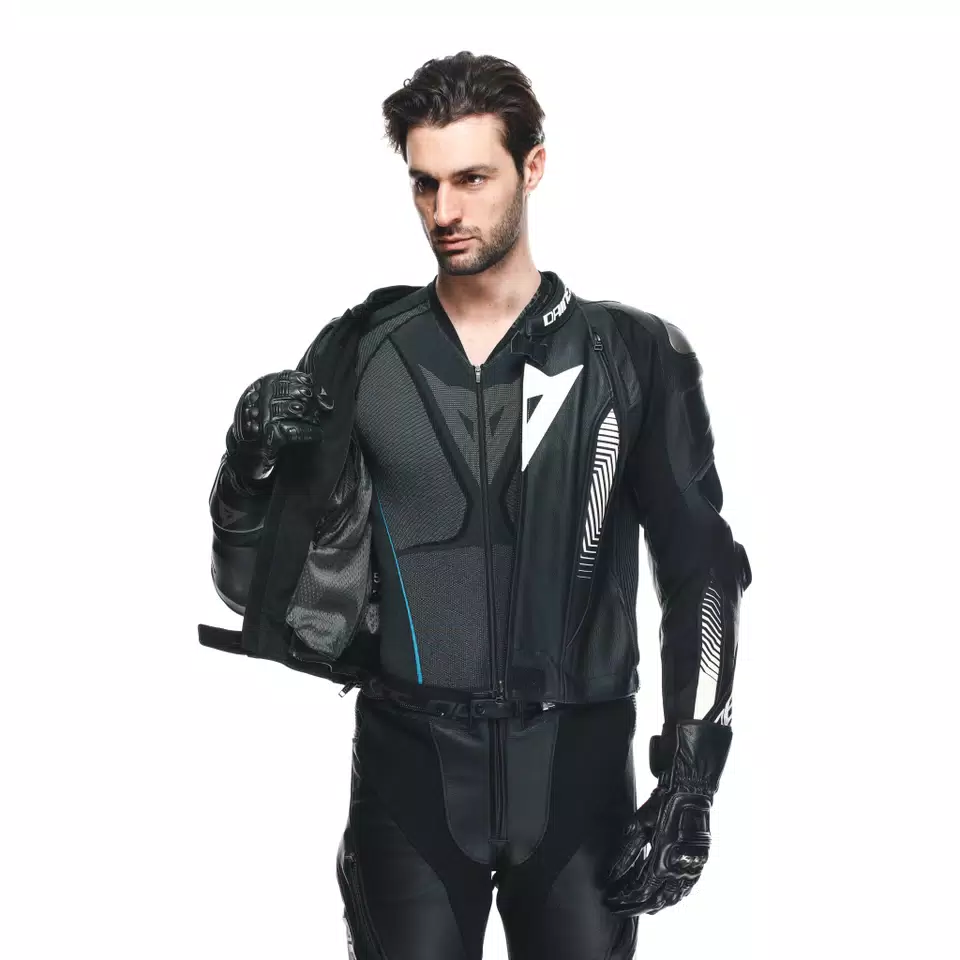 LAGUNA SECA 5 - MEN'S 2-PIECE MOTORCYCLE LEATHER SUIT (SHORT/TALL) - BLACK/BLACK/WHITE - 16